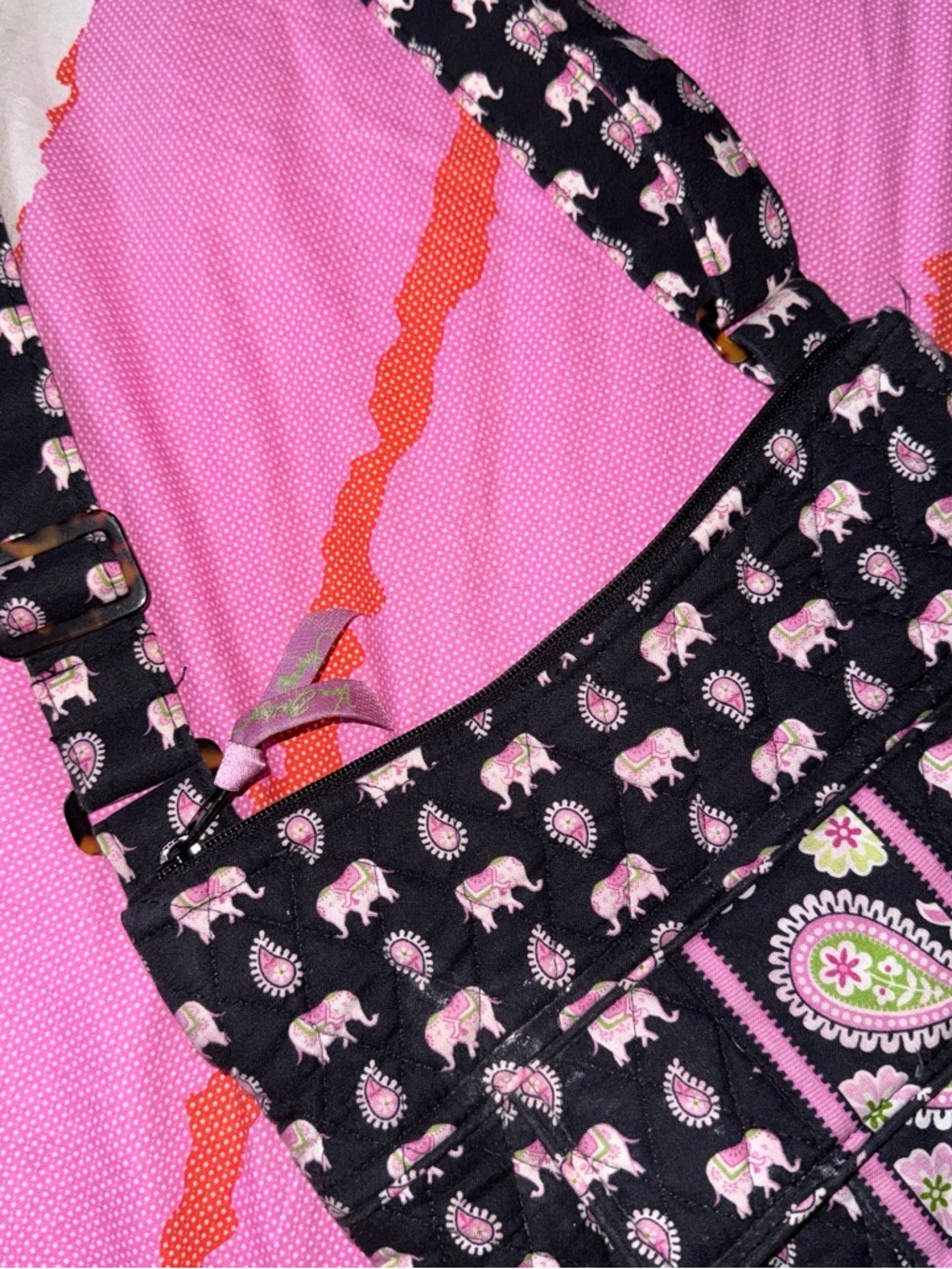 Vera Bradley Black Pink Paisley Elephant Quilted Tote - Picture 2 of 3
